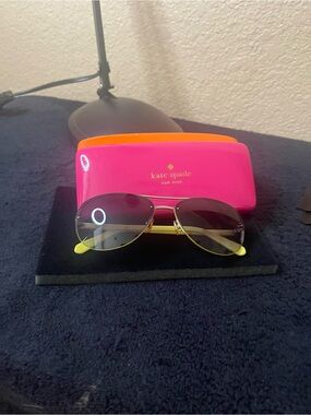 kate spade Pink and Orange Hard Sunglasses Case with Yellow-Accented Sunglasses